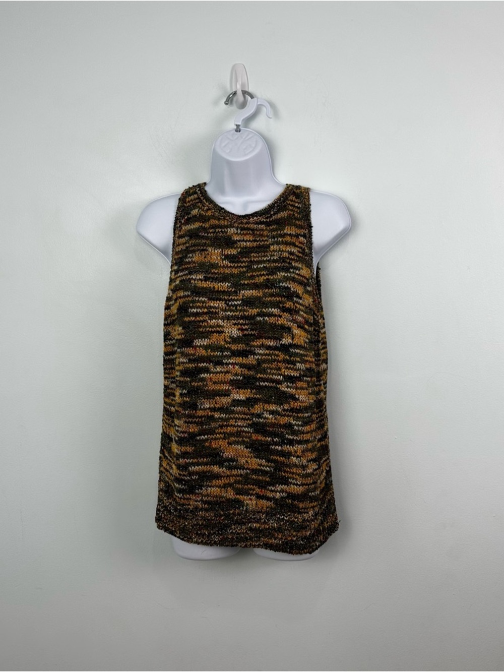 Loft Multicolor Sparkle Tank Sweater Size Medium Crew Neck Yellow, Green, Cream